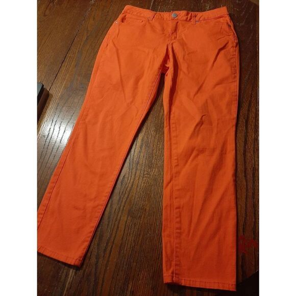 Size 8 Short Crown & Ivy Skinny Orange Mid Rise Pants with Pockets Belt Loops - Picture 1 of 3